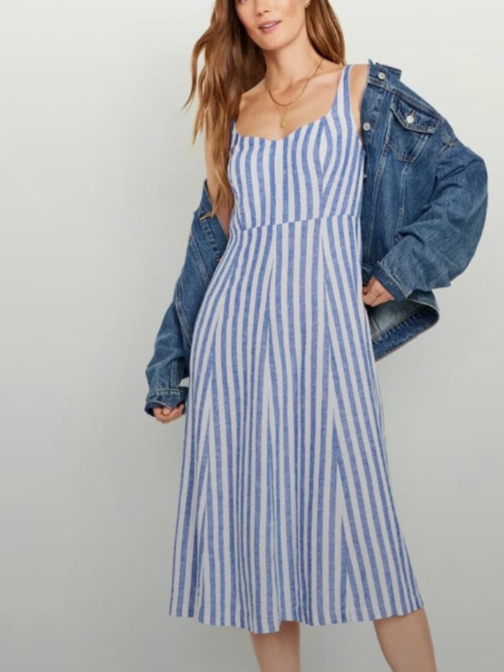Old Navy Blue White Striped Linen Blend Maxi Dress XL Coastal Resort Nautical